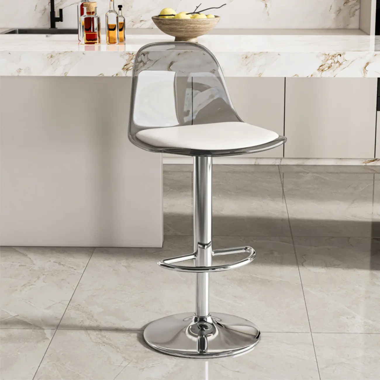 Transparent Acrylic Cushioned Swivel Adjustable Bar Stool