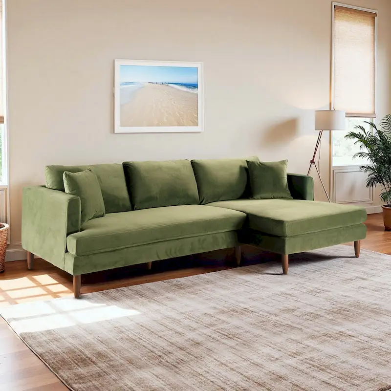 Diana Mid-Century Modern L-Shaped Pillow Back Velvet Sectional Sofa