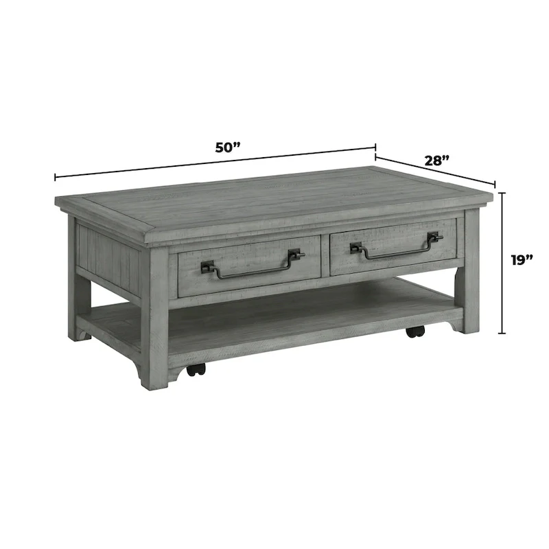 Beach House Dove Grey Solid Wood 2-Drawer Coffee Table