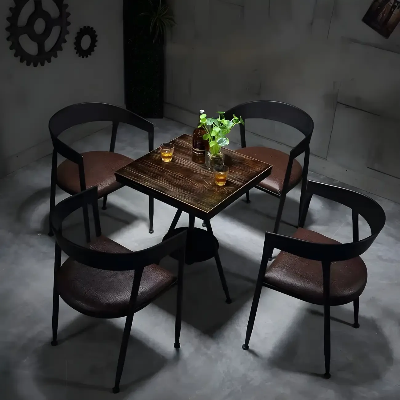 Industrial Adjustable Height Small Bar Table Wood Table Top