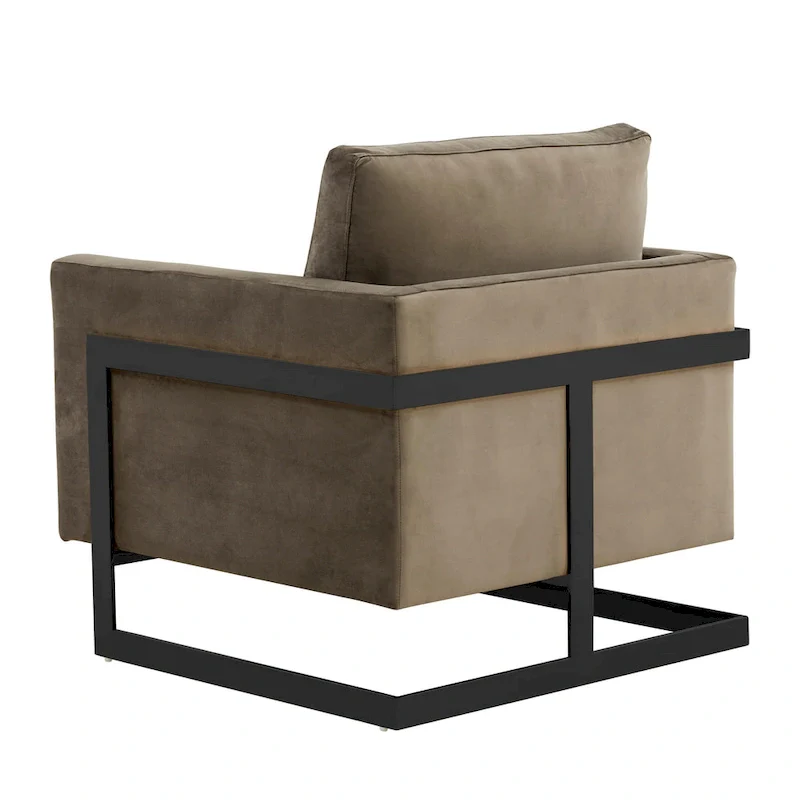 LeisureMod Lincoln Modern Velvet Arm Chair with Black Steel Frame - 35