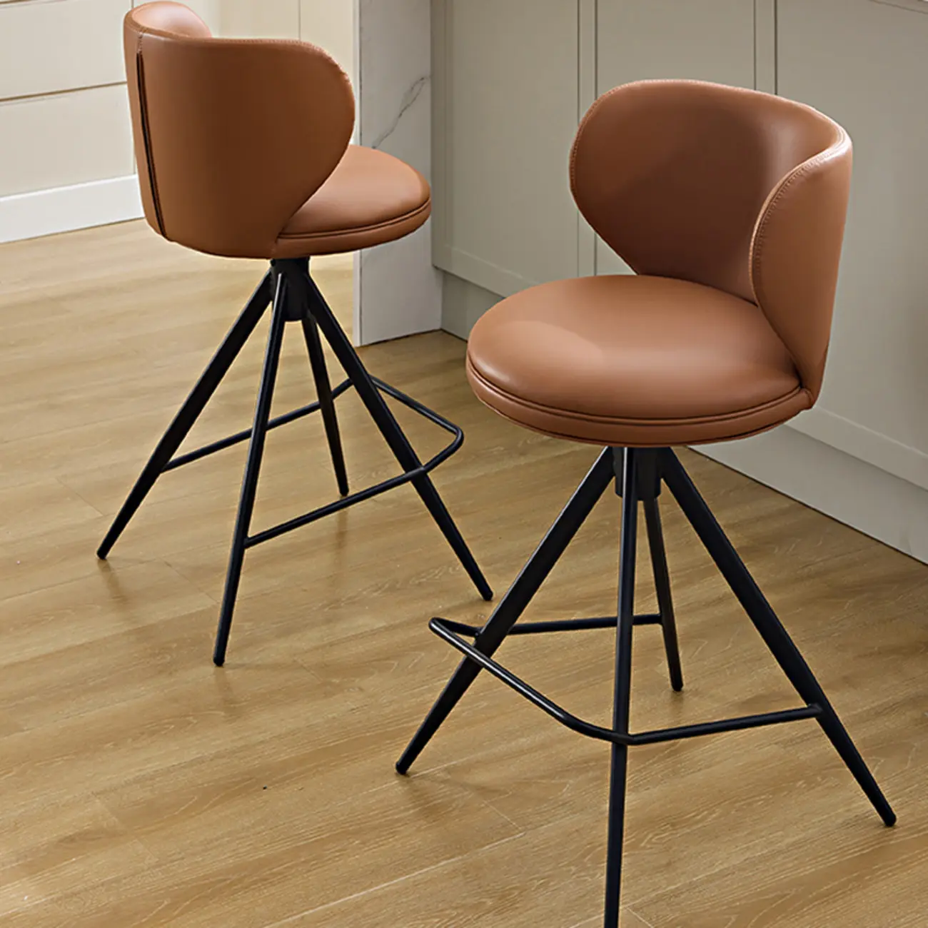 Modern Leather Swivel Bar Stools Counter Height