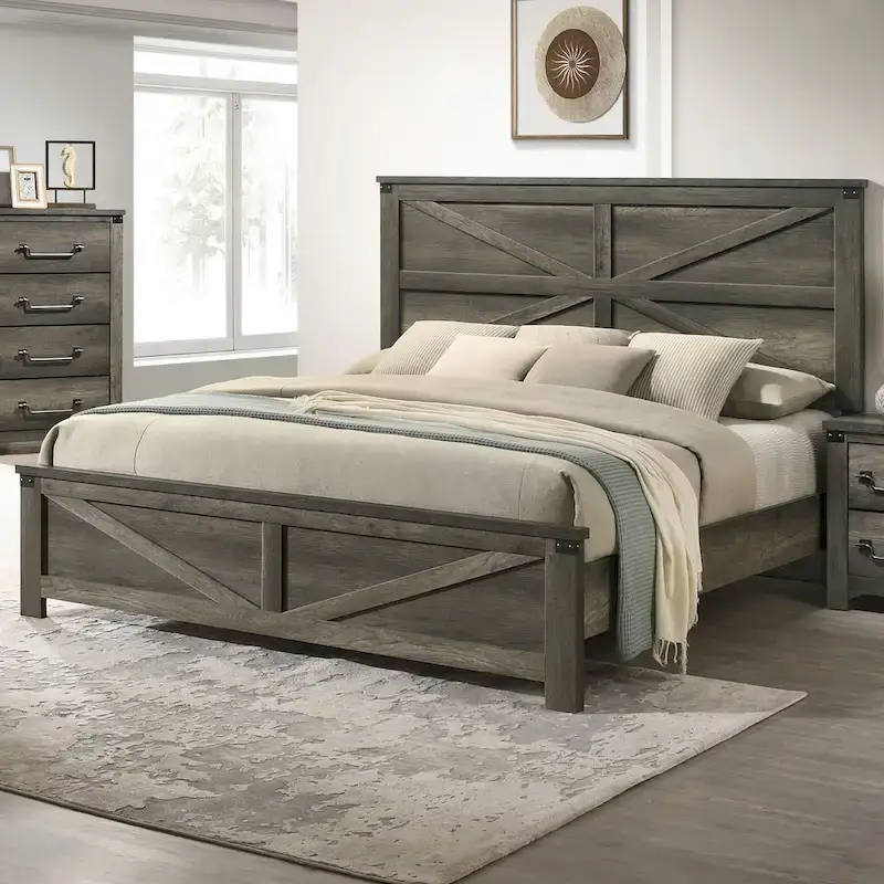 Furniture of America Vraif Farmhouse Rustic Grey Wood Panel Bed