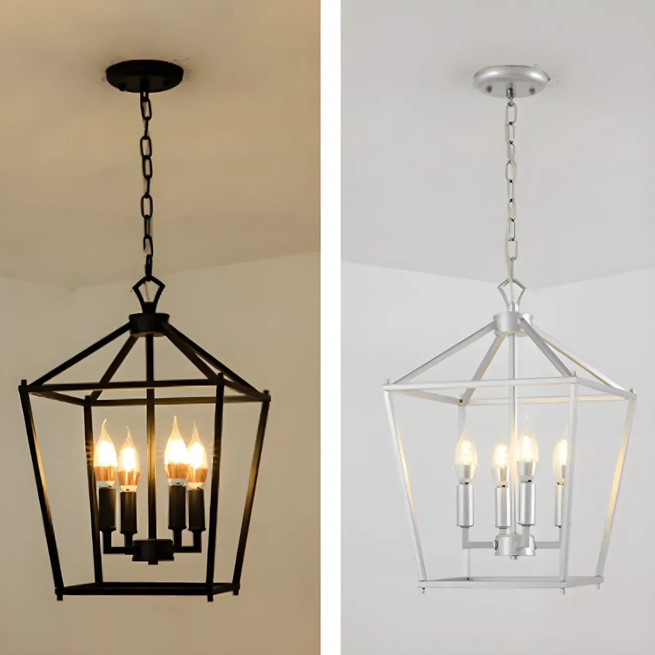 Adjustable Industrial Metal Lantern Caged Candle Chandelier