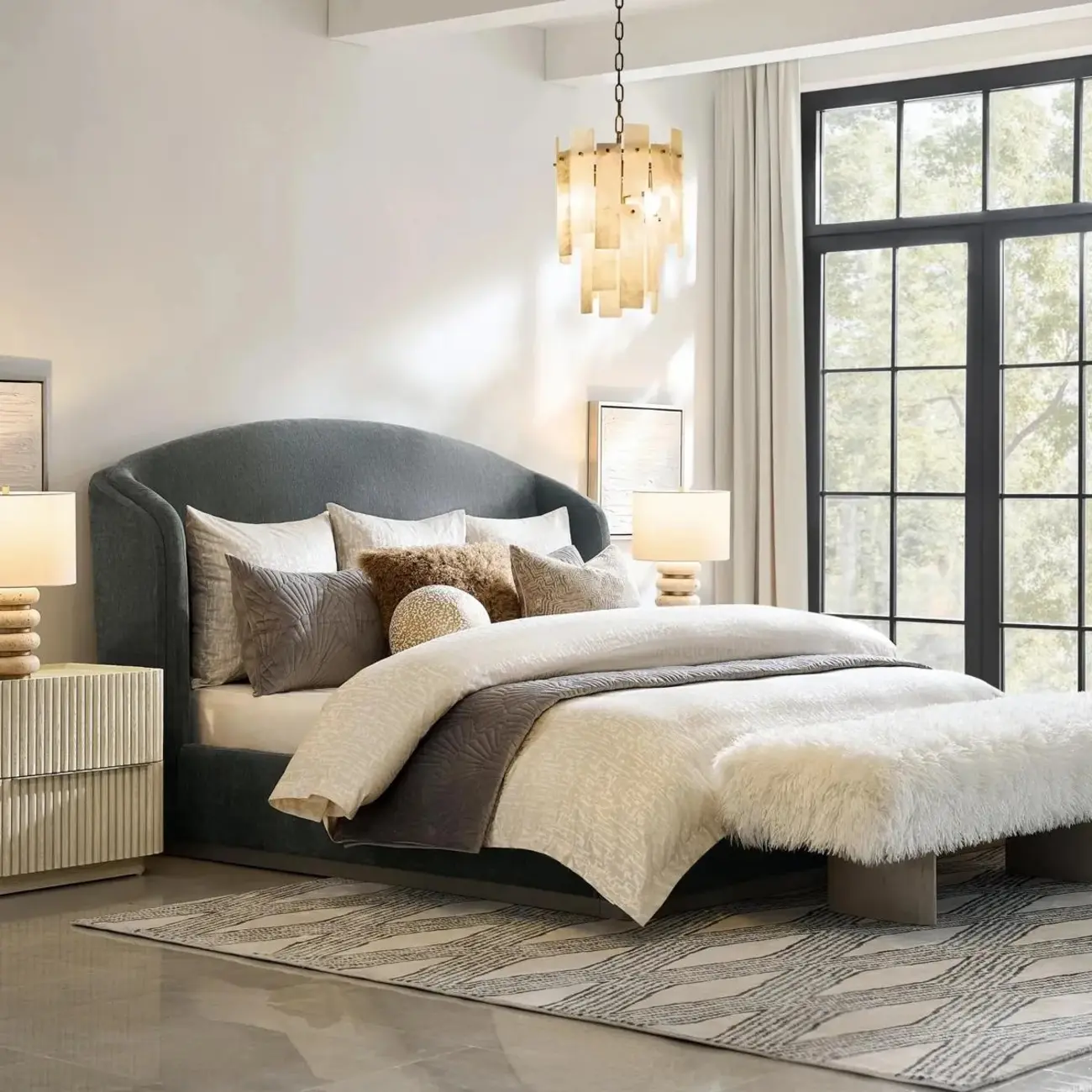 Natural Alabaster Chandelier with Gold Frame