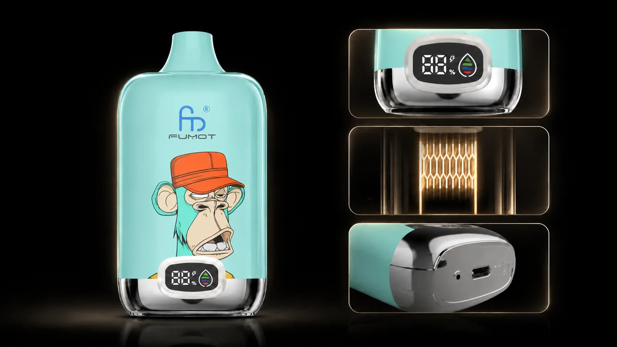 Fumot Digital Box 12000 Lush Ice Vape Funktionsdetails mit Display, Mesh Coil und Ladeanschluss