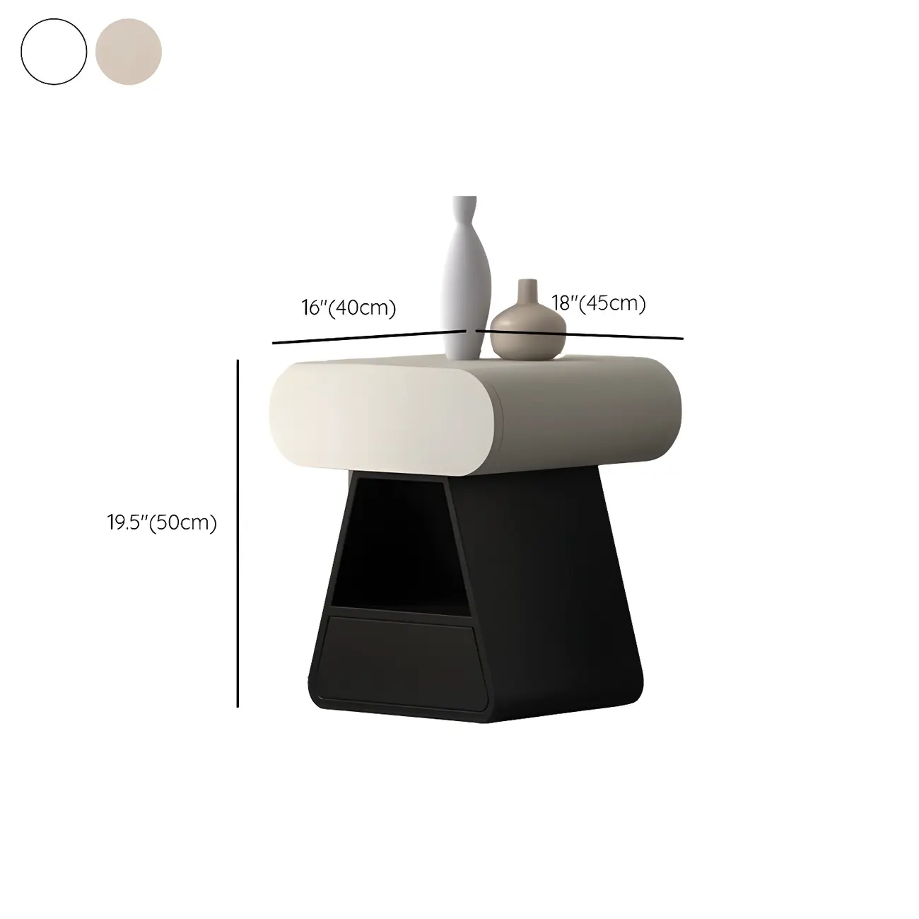 Simple Rectangular Wood Black-White 2 Drawer Nightstand