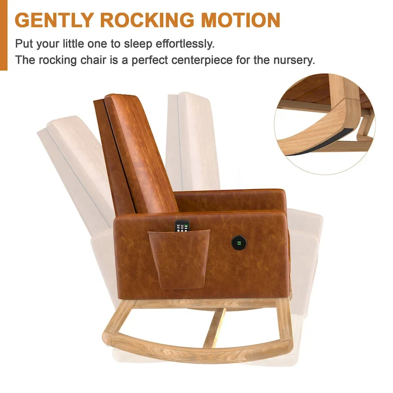 Adjustable Rocking Chair, Nursery Glider Chair with Adjustable High Back and Foot Rest