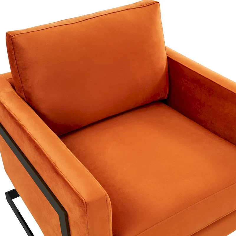 LeisureMod Lincoln Modern Velvet Arm Chair with Black Steel Frame - 35