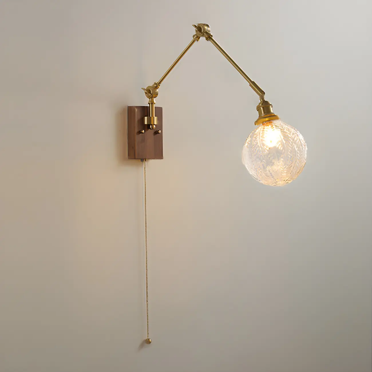 Vintage Gold Swing Arm Wall Light with Pull Chain Switch