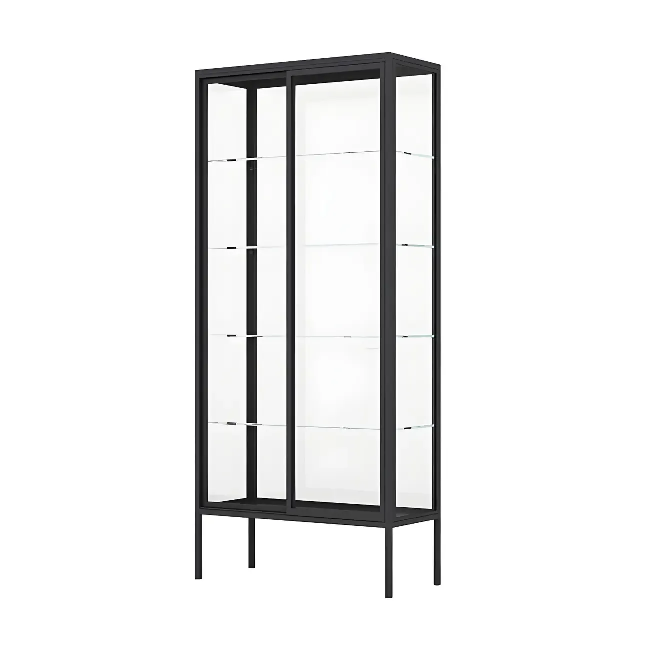 Black Metal Frame Glass Shelves Curio Cabinet
