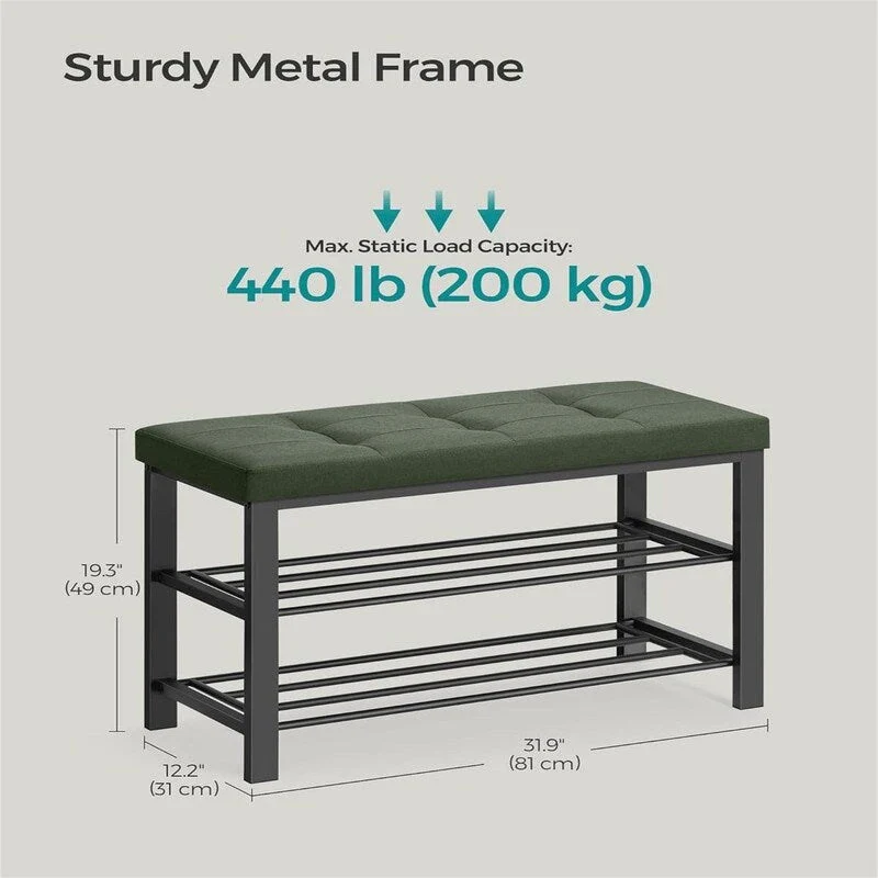 Entryway Bench with Cushion - 12.2D x 31.9W x 19.3H
