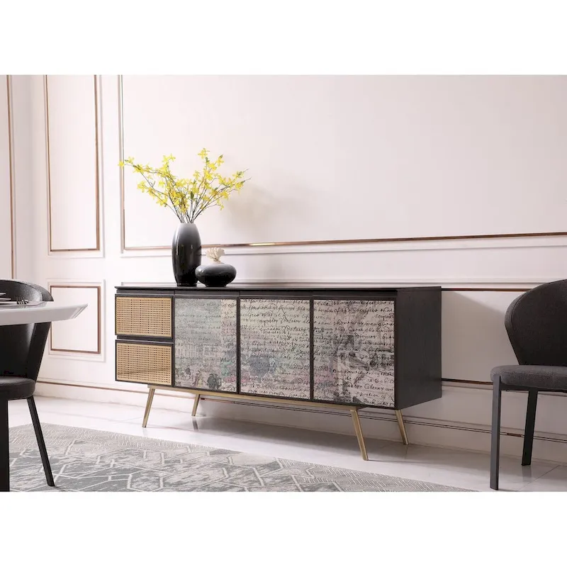 Modrest Phelan Modern Smoked Ash & Brass Buffet