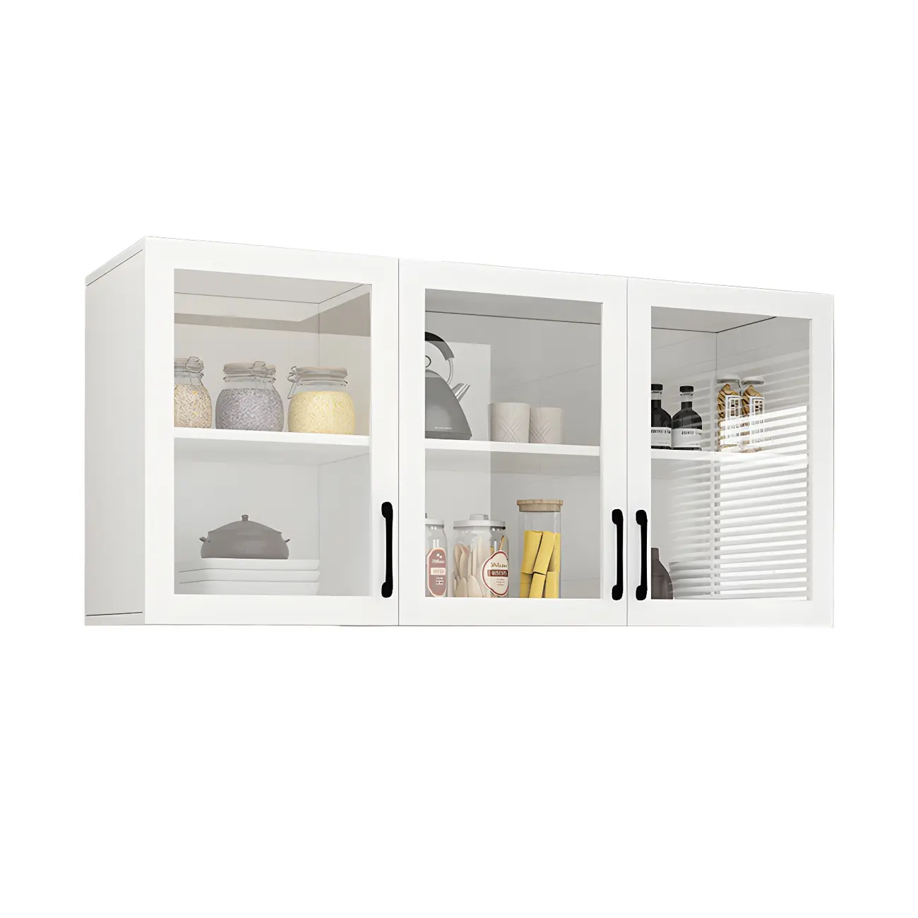 White Rectangular Wall-Mounted Wood China Cabinet