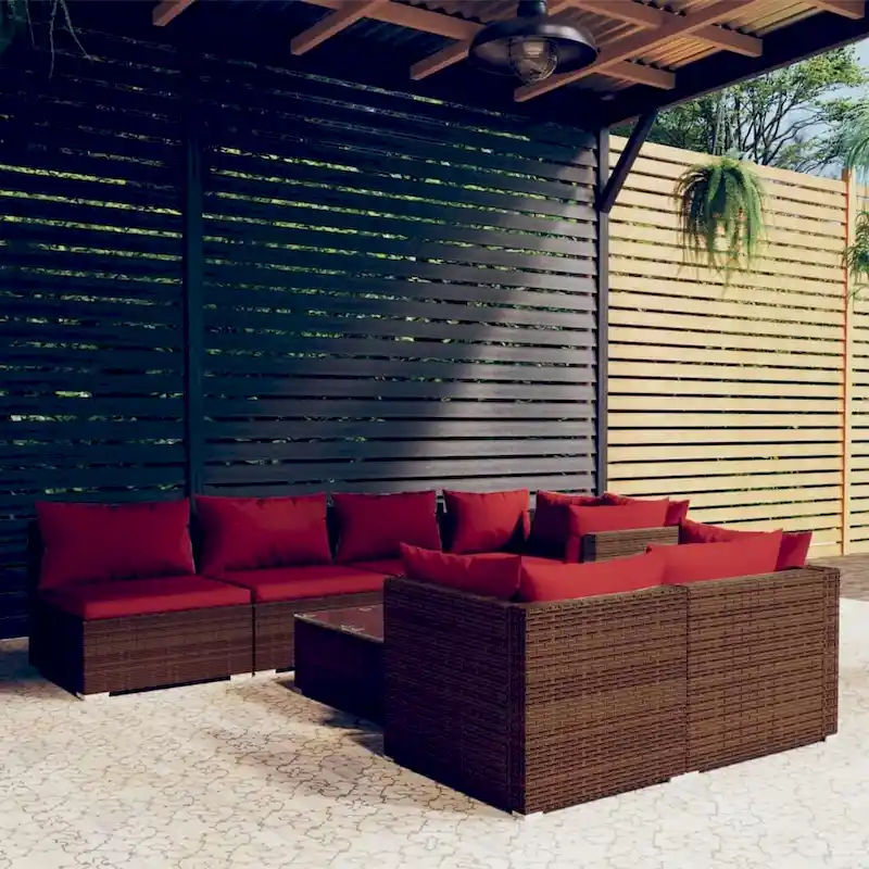 vidaXL Patio Lounge Set with Cushions Brown Poly Rattan - 27.6  x 27.6  x 24  - 27.6  x 27.6  x 24
