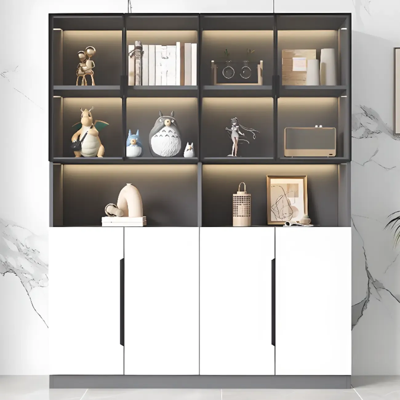 Nordic White Wooden Display Cabinet with Open Shelves