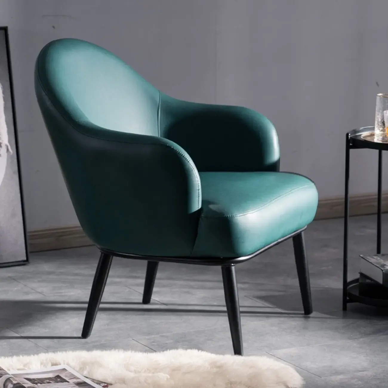 Modern Barrel Chair Faux Leather Living Room