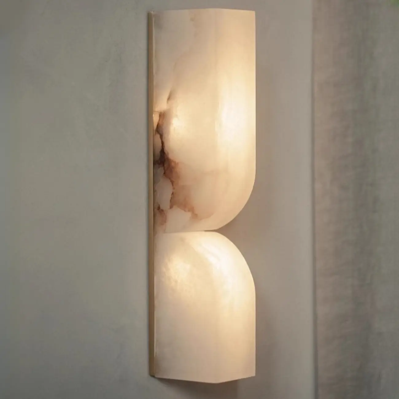 Art Deco 2-Light Curved Solid Alabaster Wall Sconce