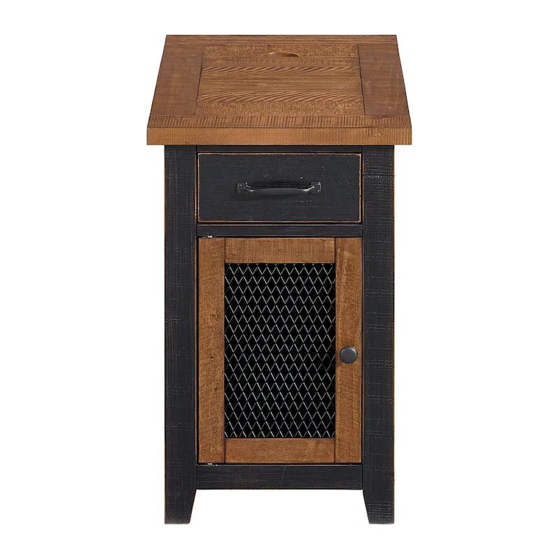 Rustic Solid Wood Chairside End Table with Hidden Charging Station