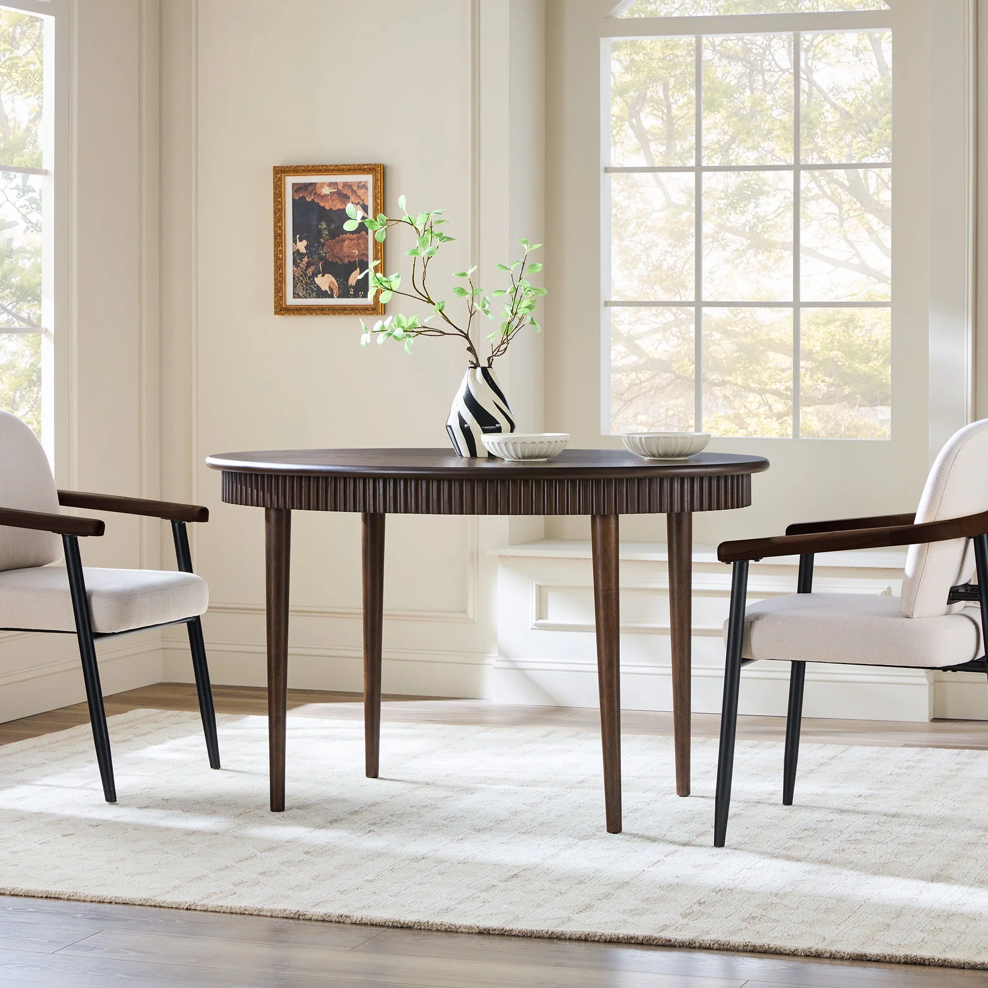 Samantha Modern Fluted Easy Assembly Wooden 52 Oval Dining Table