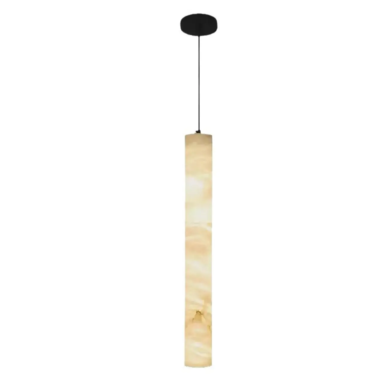 Modern Black Metal Alabaster Cylinder LED Pendant Light