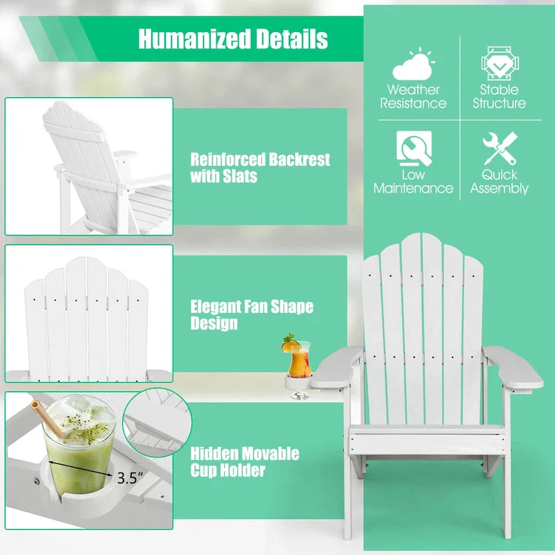 Costway Adirondack Chair HIPS Adirondack Chair with Cup Holder & - See Details