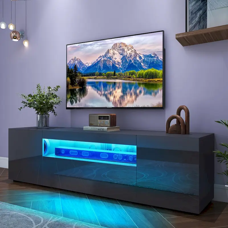Moasis 70-inch High Glossy Wood TV Stand LED Entertainment Center Media Console