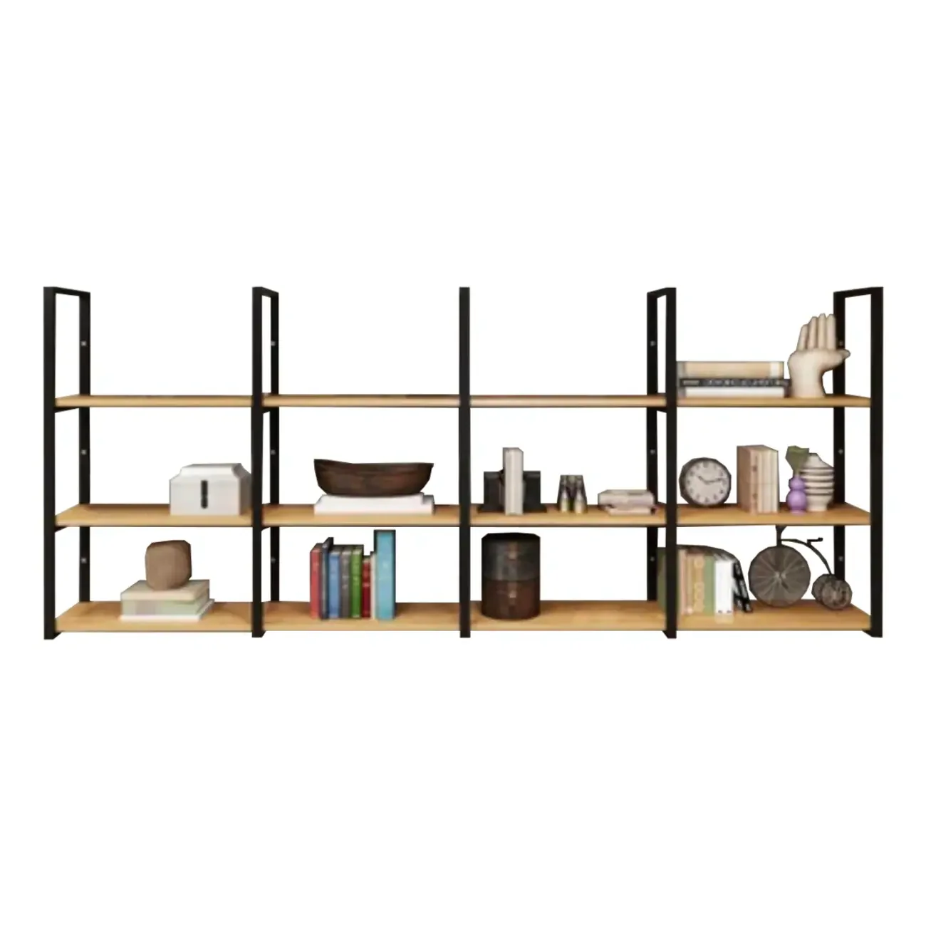 Industrial Wall-Mounted 3-Tier Wood Display Shelf
