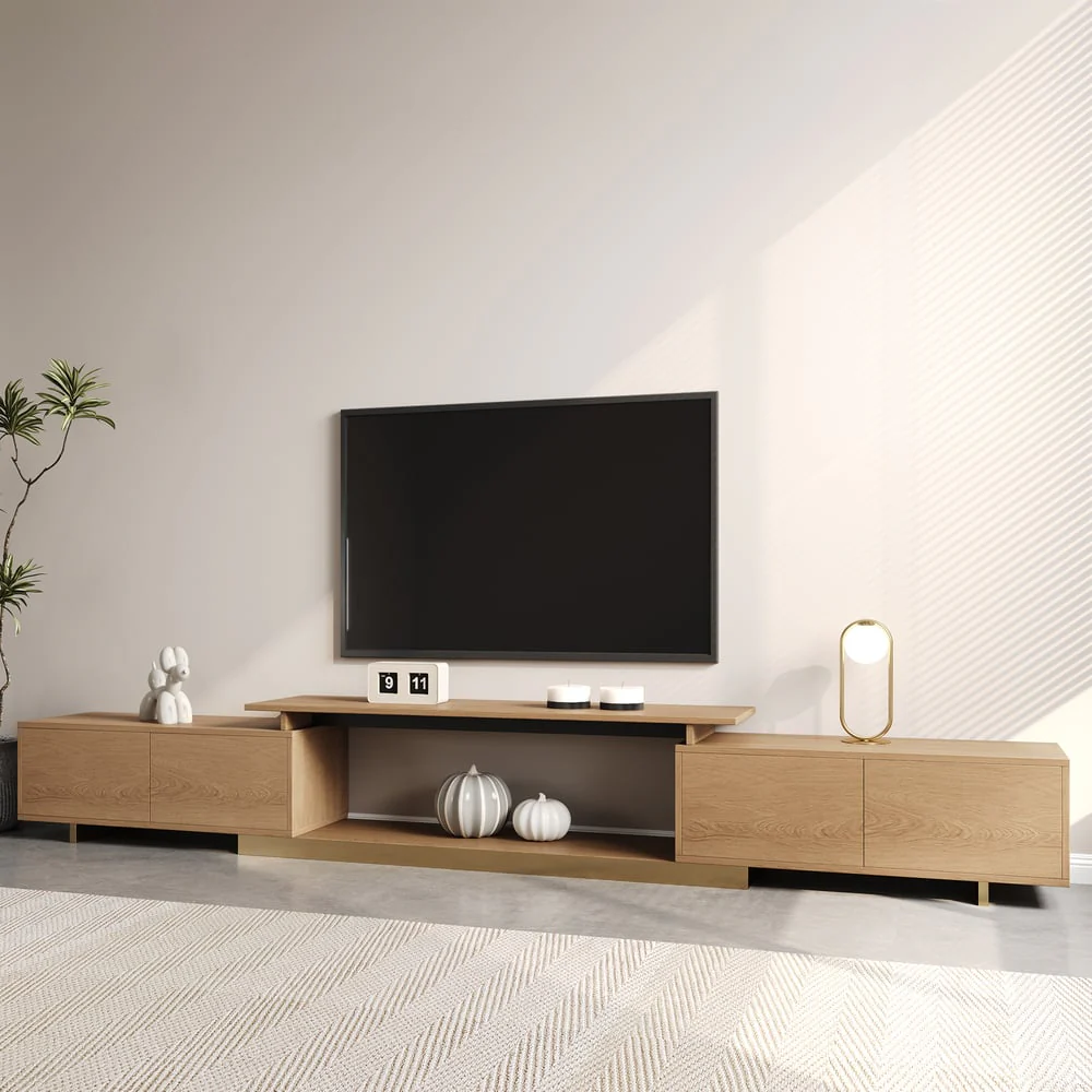 Modern Wood Extendable TV Stand Entertainment Center