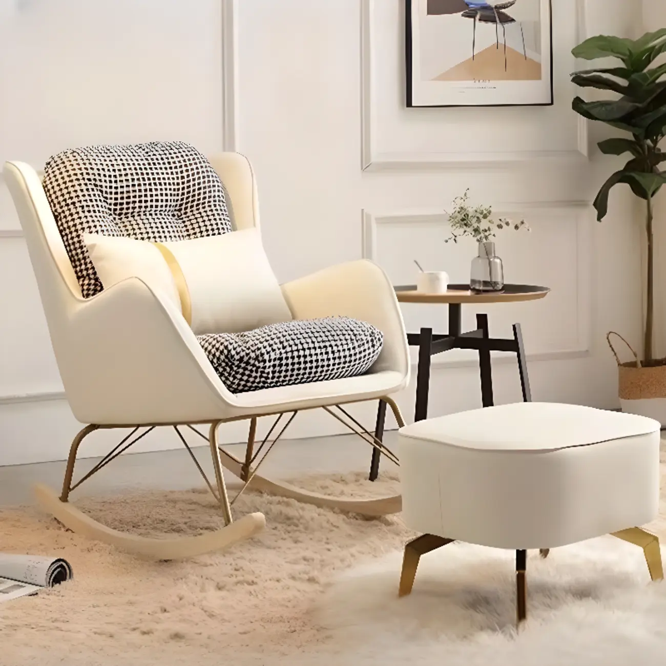 Modern Upholstered Rocking Chair with Optional Ottoman