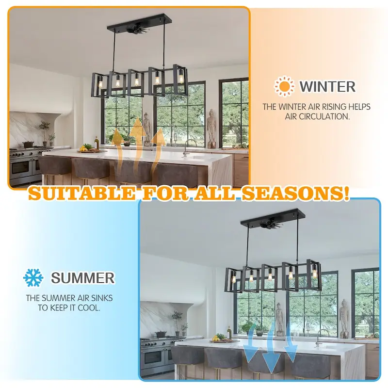 48  Modern Reversible Ceiling Fan 3-Speed with Remote, Kitchen Island Chandelier with 5-Light - 48 Inches