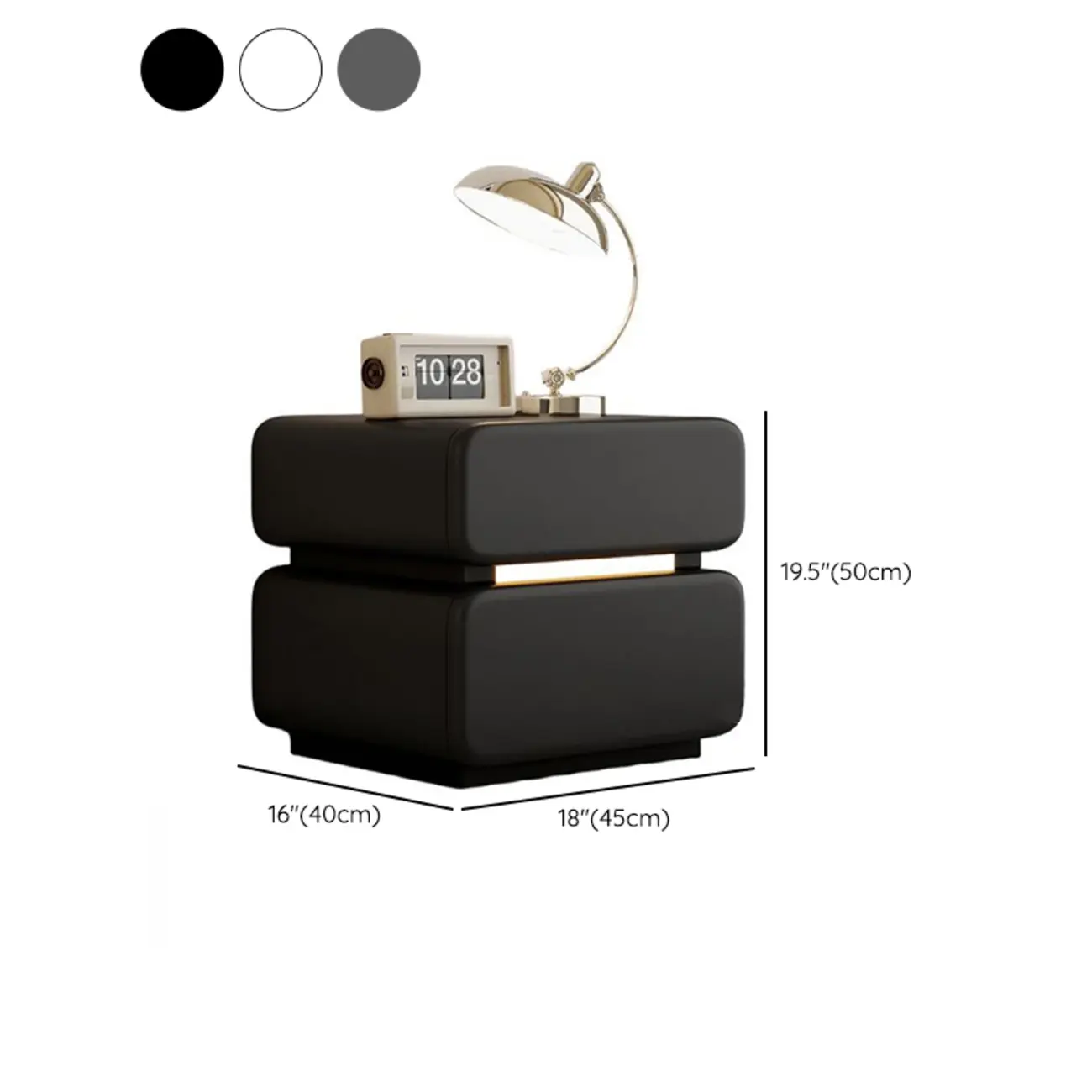 Modern Black Leather Top  2 Drawers Accent Nightstand