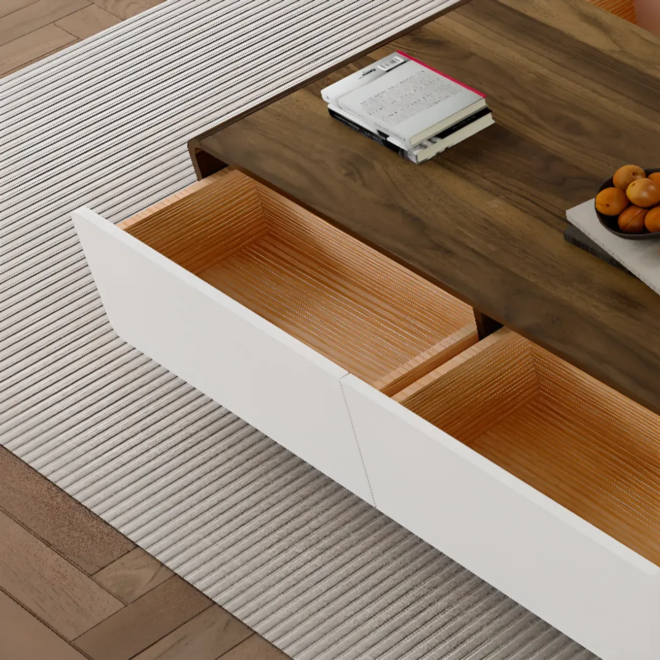 Modern Wood TV Stand with Drawers and Cable Management