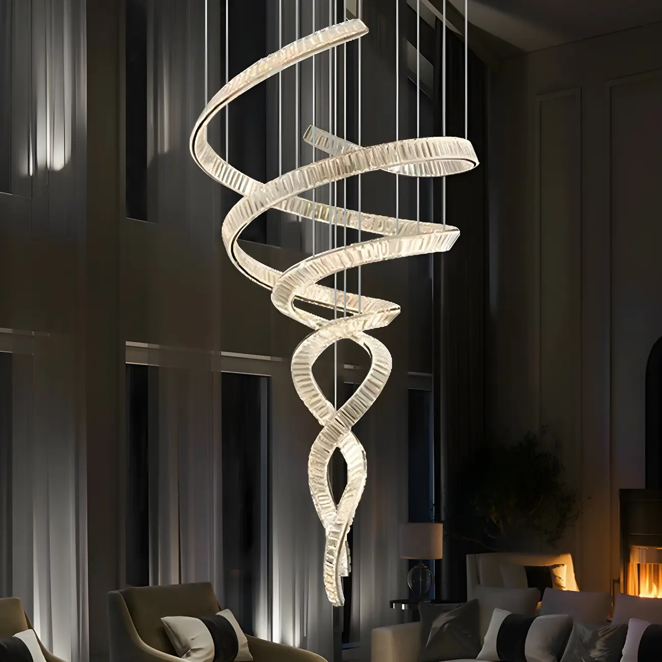 Modern Artistic Spiral Crystal Linear LED Chandelier Dimmable