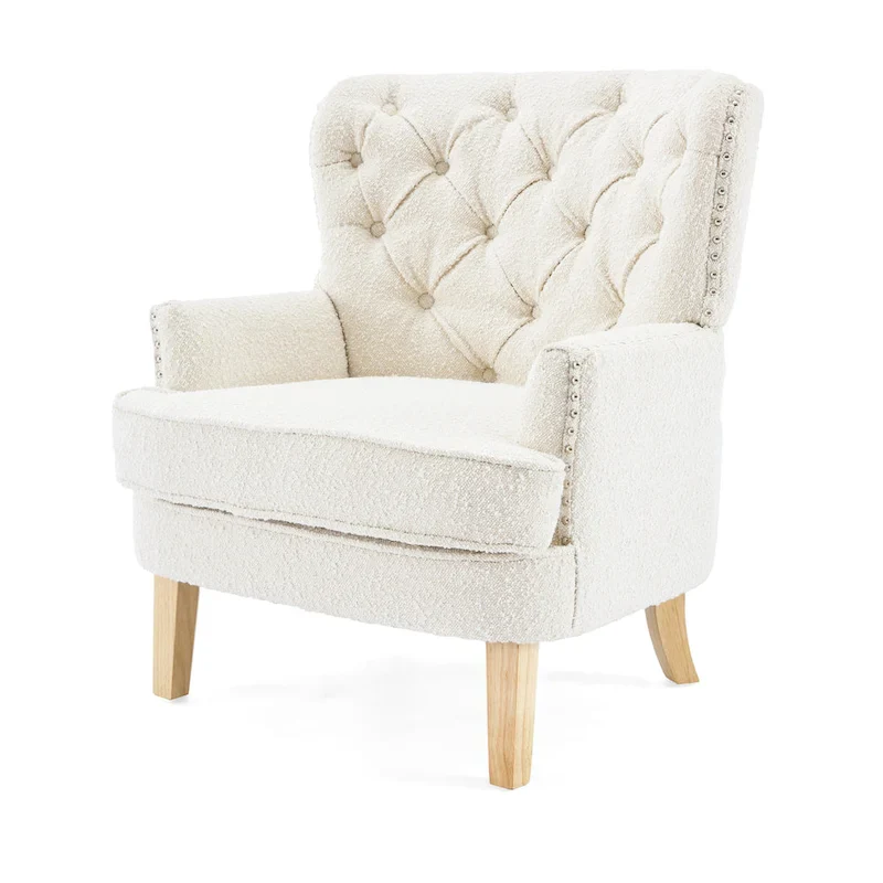 Almond Boucle Nailhead Club Chair by Christopher Knight Home