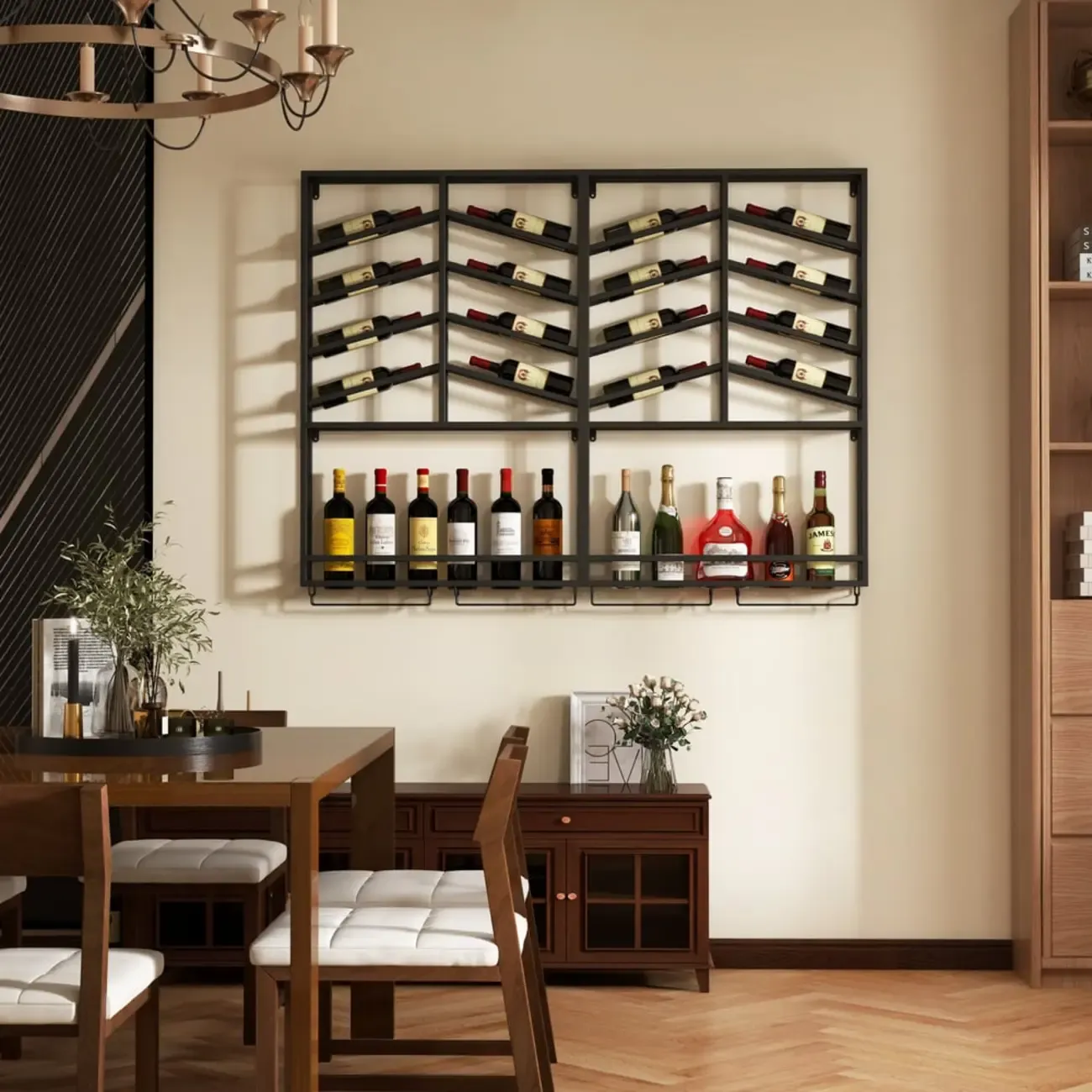 Hanging Industrial Metal Black Wine Rack Wall Mounted