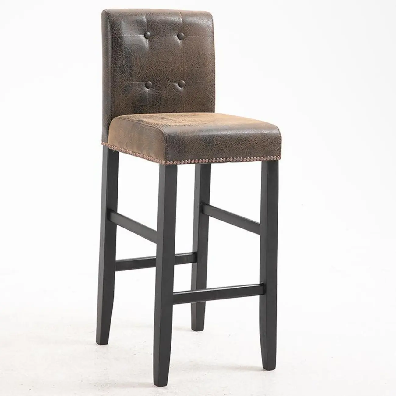 Traditional Wood Leather Upholstered Bar Height Stool