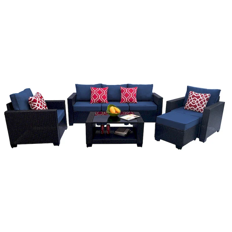 7-Piece PE Rattan Wicker Cushioned Sofa Set
