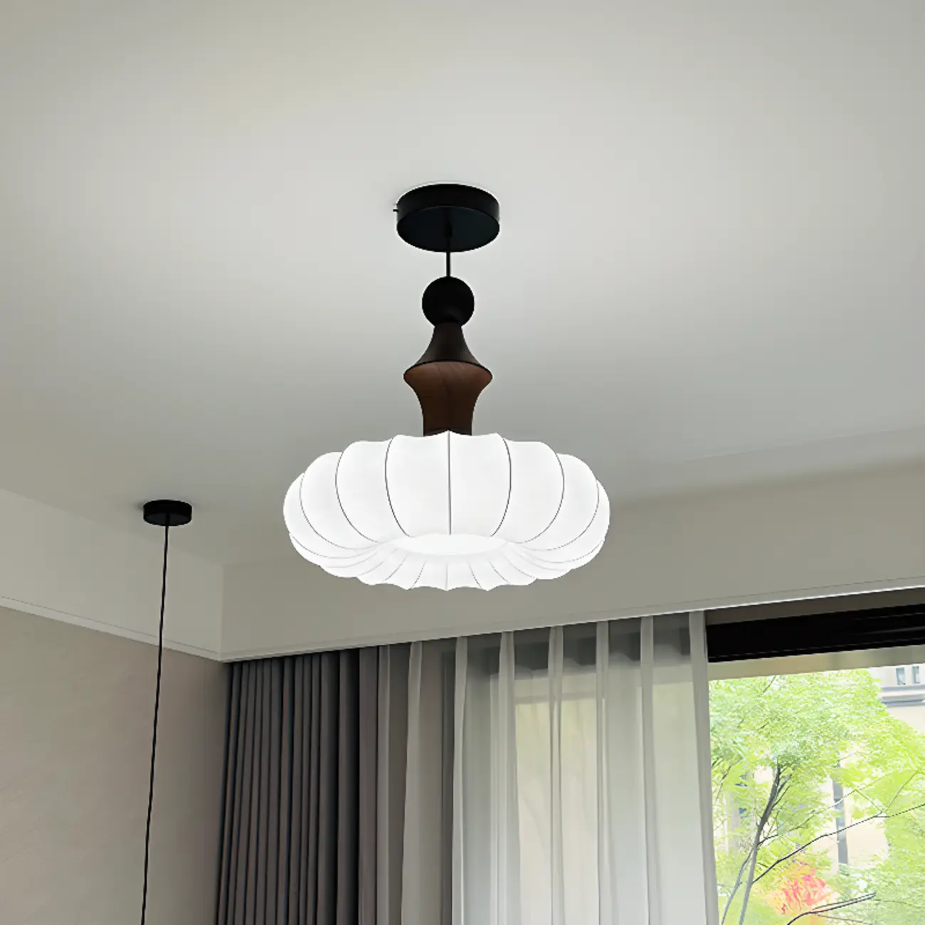 Modern Round Adjustable White Fabric Pendant Chandelier