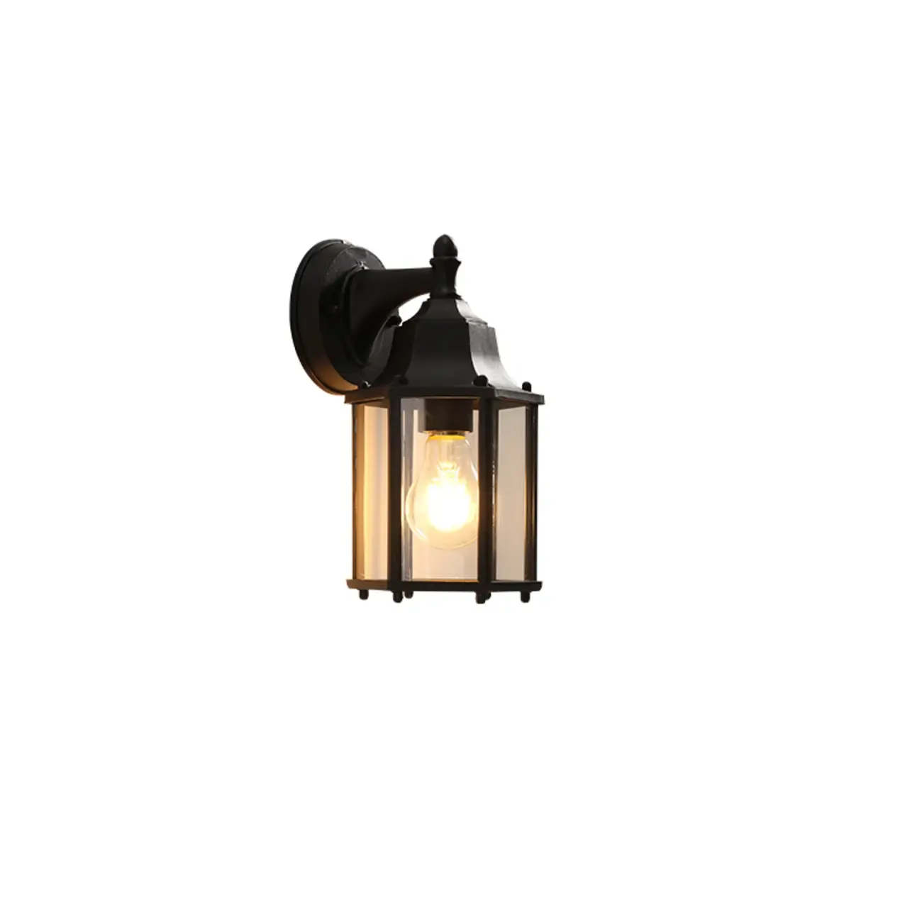 Classic Black Metal and Glass Lantern Wall Sconce Light