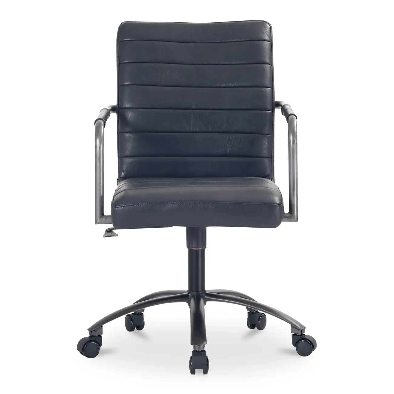 Mid-Back Genuine Leather Swivel Desk Chair with Arms
