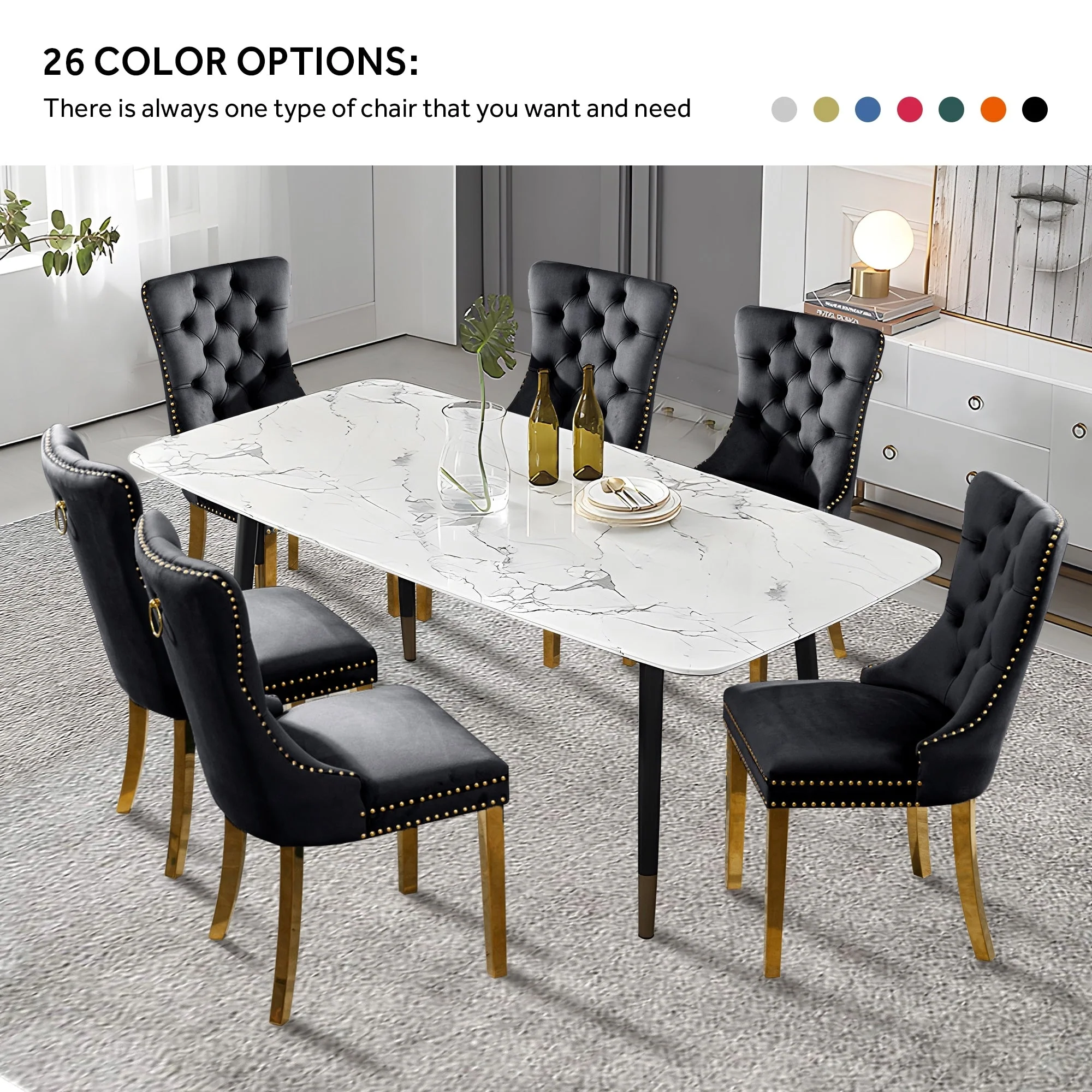 Upholstered Tufted Velvet Dining Chair with Solid Wood Legs Set of 6