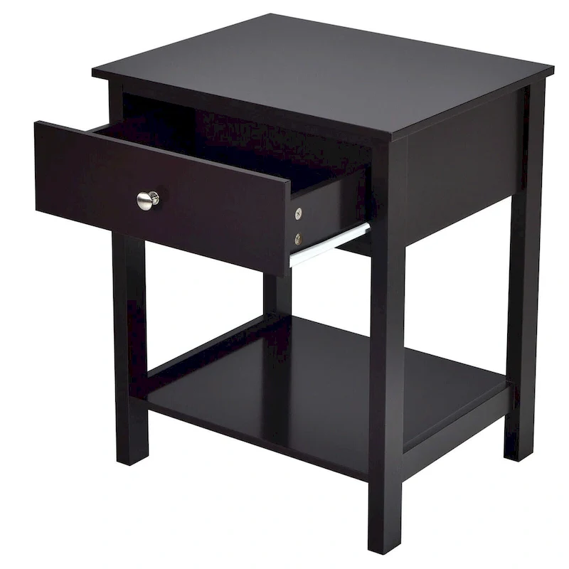 Gymax 2PCS 2-Tier Nightstand Modern Side End Table w/ Drawer & Open