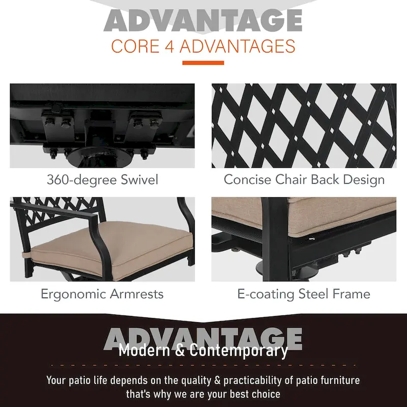 MAISON ARTS 5-Piece Patio Dining Set with 4 Swivel Cushioned Chairs and a 37 Weather Resistant Table