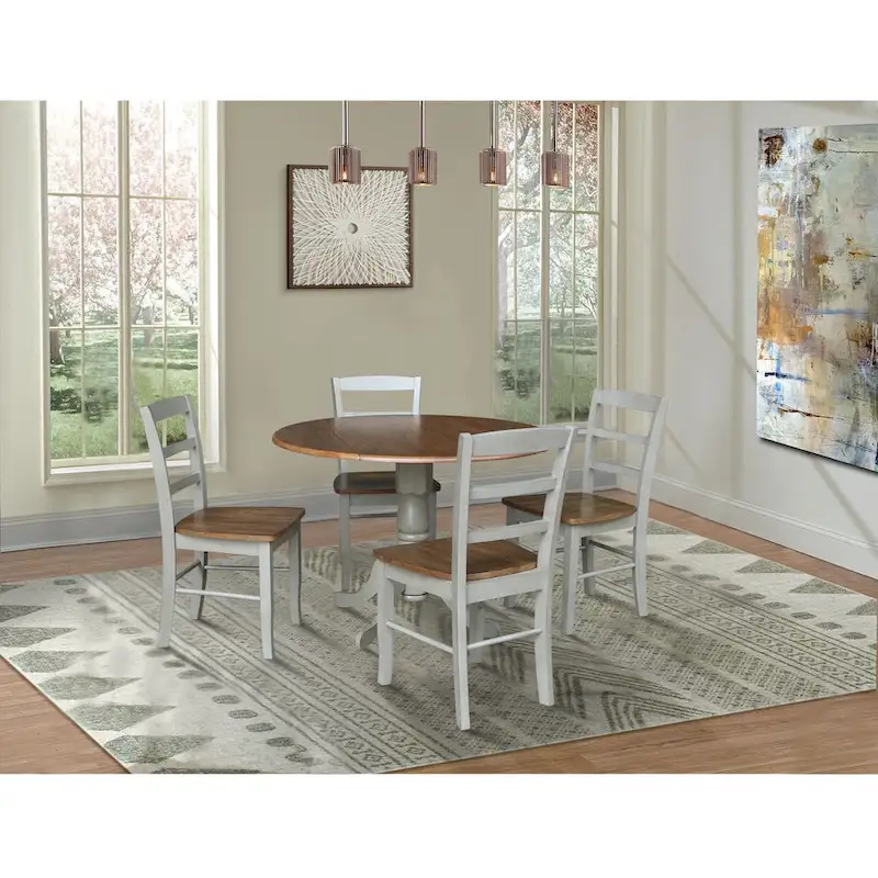 42 Drop Leaf Dining Table with 4 Ladderback Chairs - 5 Piece Set
