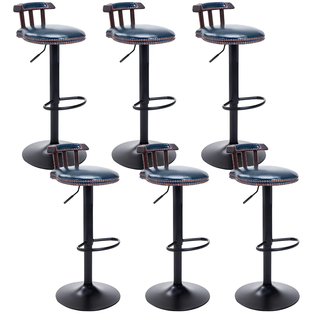 Industrial Round Leather Adjustable Bar Stools