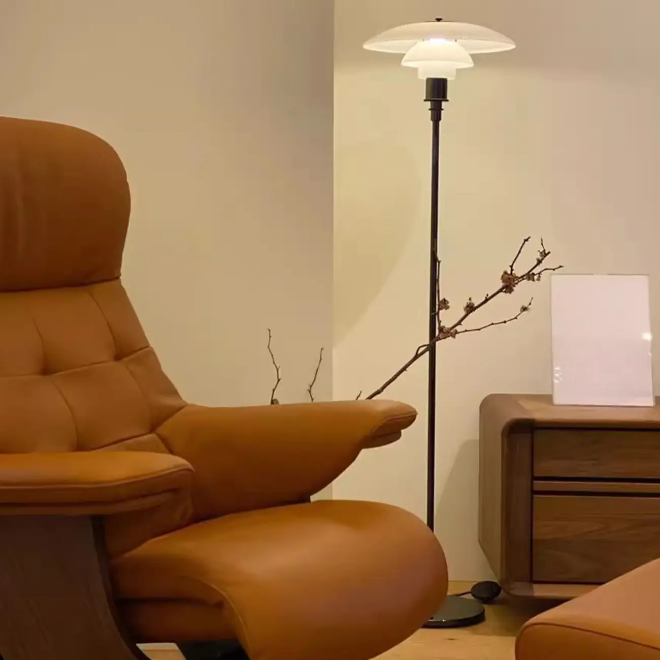 Minimalist Metal Floor Lamp with Glass Shade for Living Room