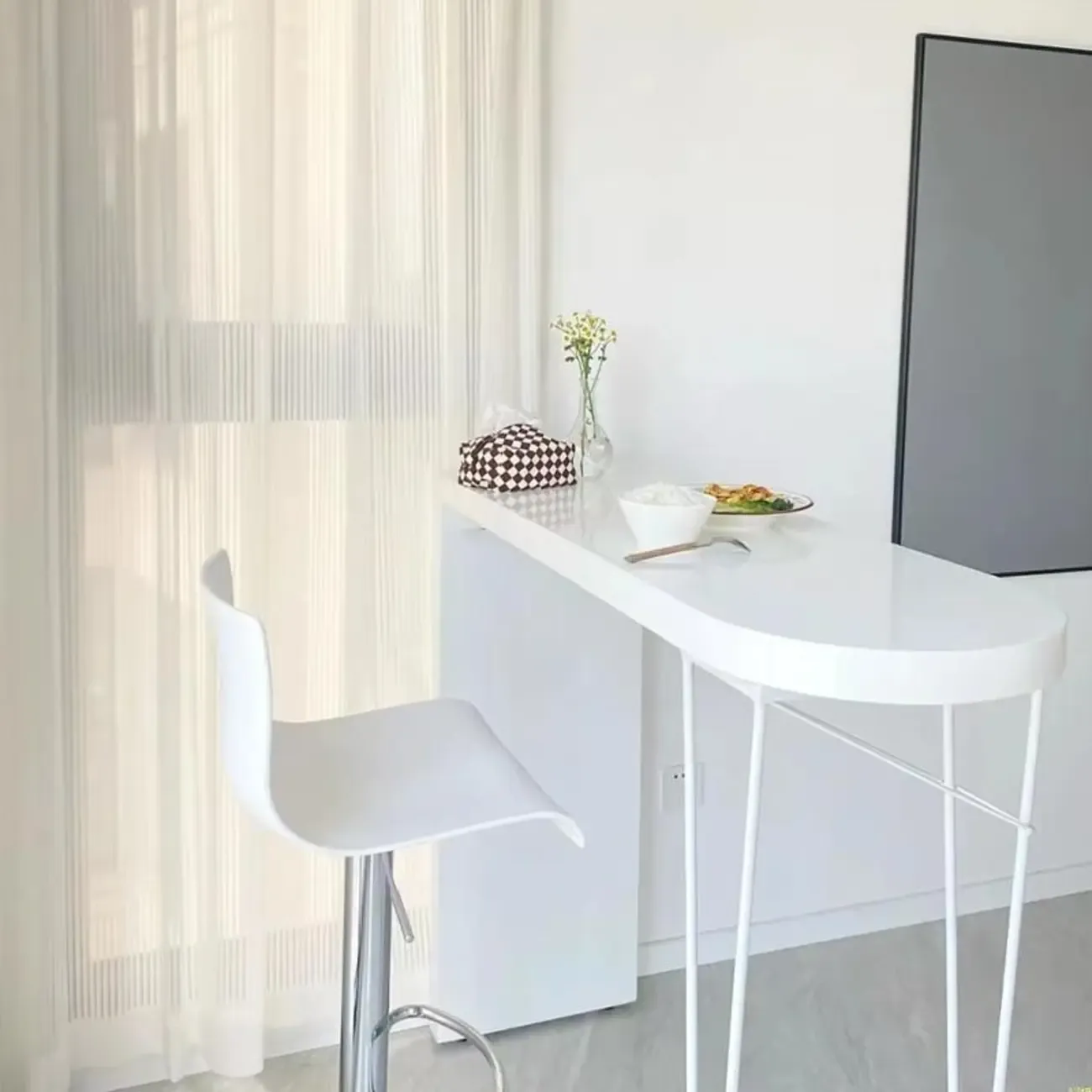 Stylish Pure White Wooden Metal Double Pedestal Bar Tables