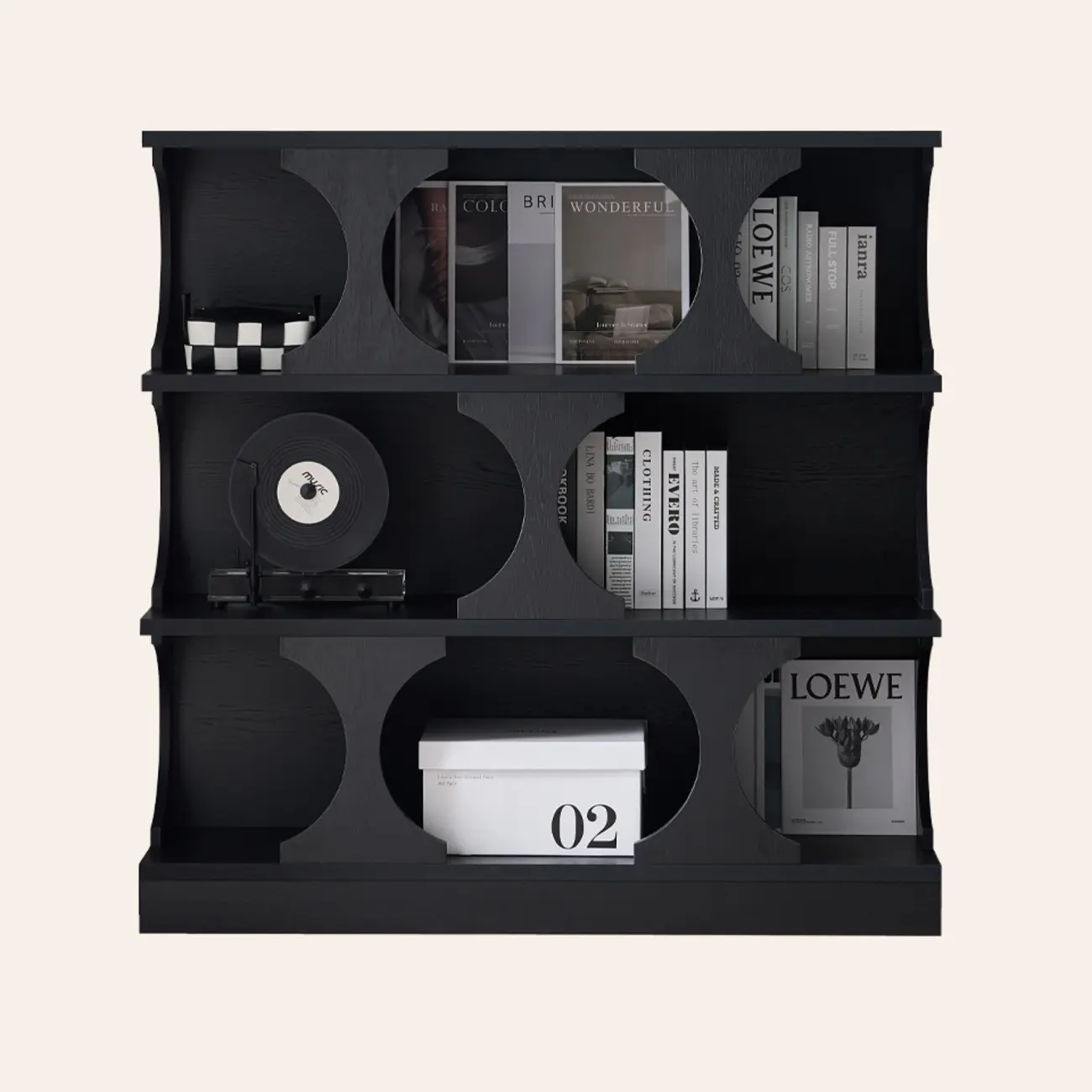 3-Tiers Geometric Modern Rectangular Wood Bookcase Black