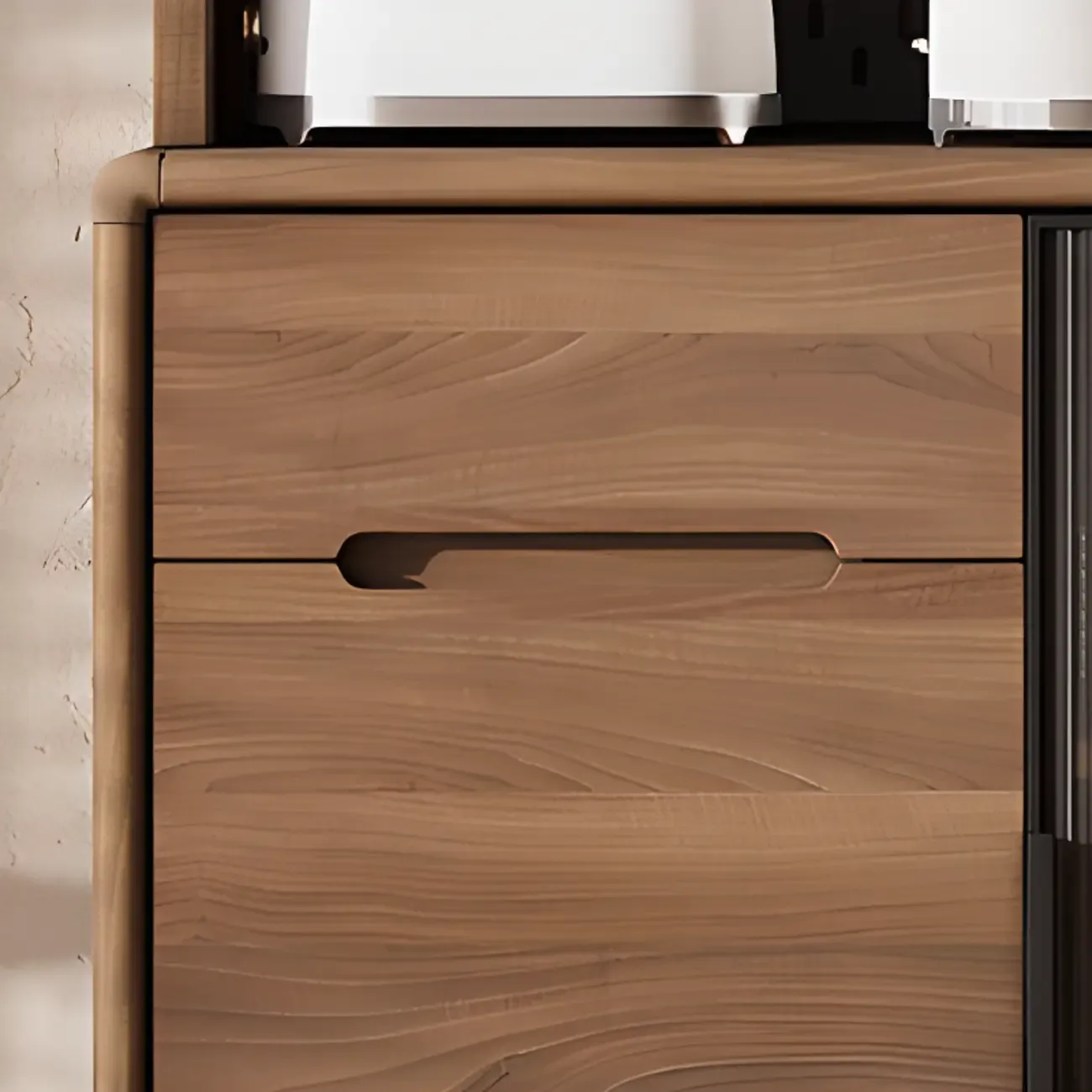 Kitchen Brown Wooden Hutch Top Sideboards with Pegboard Back